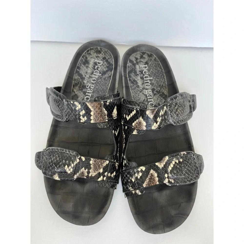 Pedro Garcia Arielle Snakeskin Embossed Leather Slide Sandal 38.5 Quiet Luxury